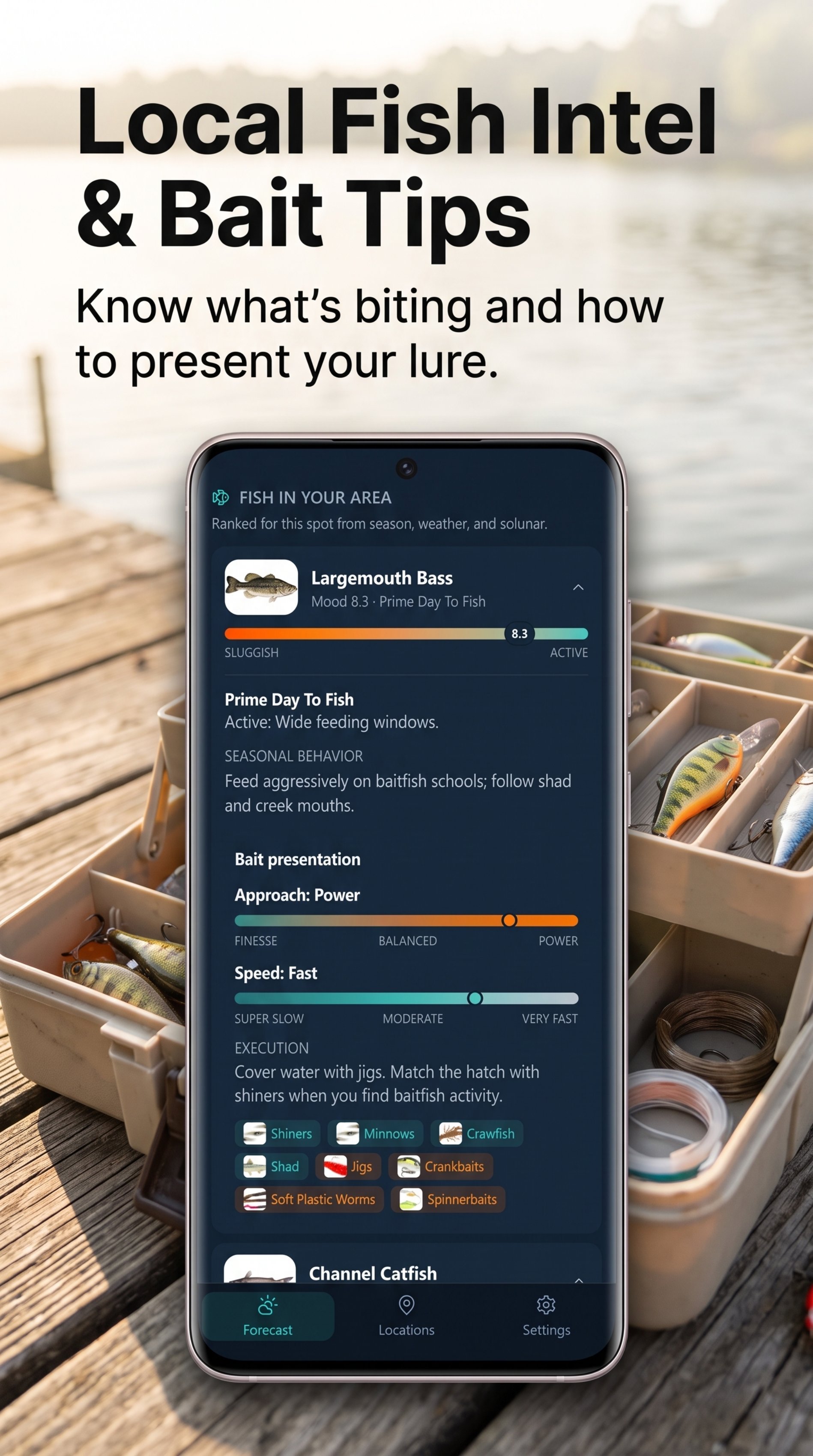 Hookr local fish intel with mood score and bait presentation for largemouth bass